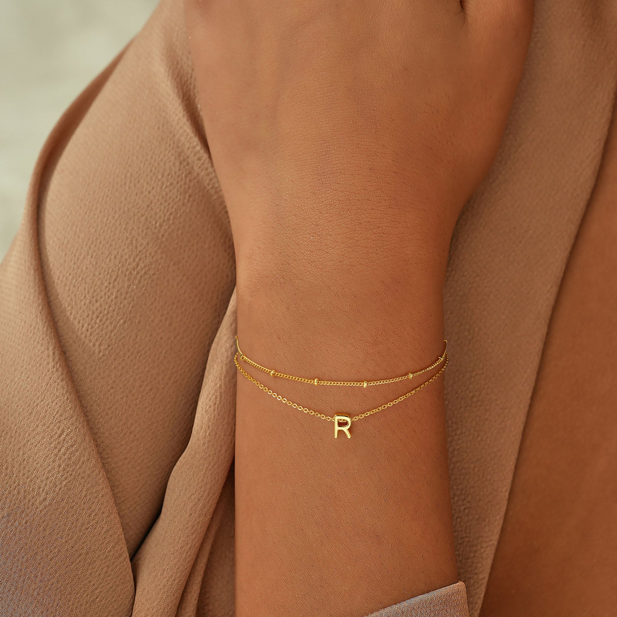 Dainty 18K Real Gold Plated Layered Letter Initial Bracelets