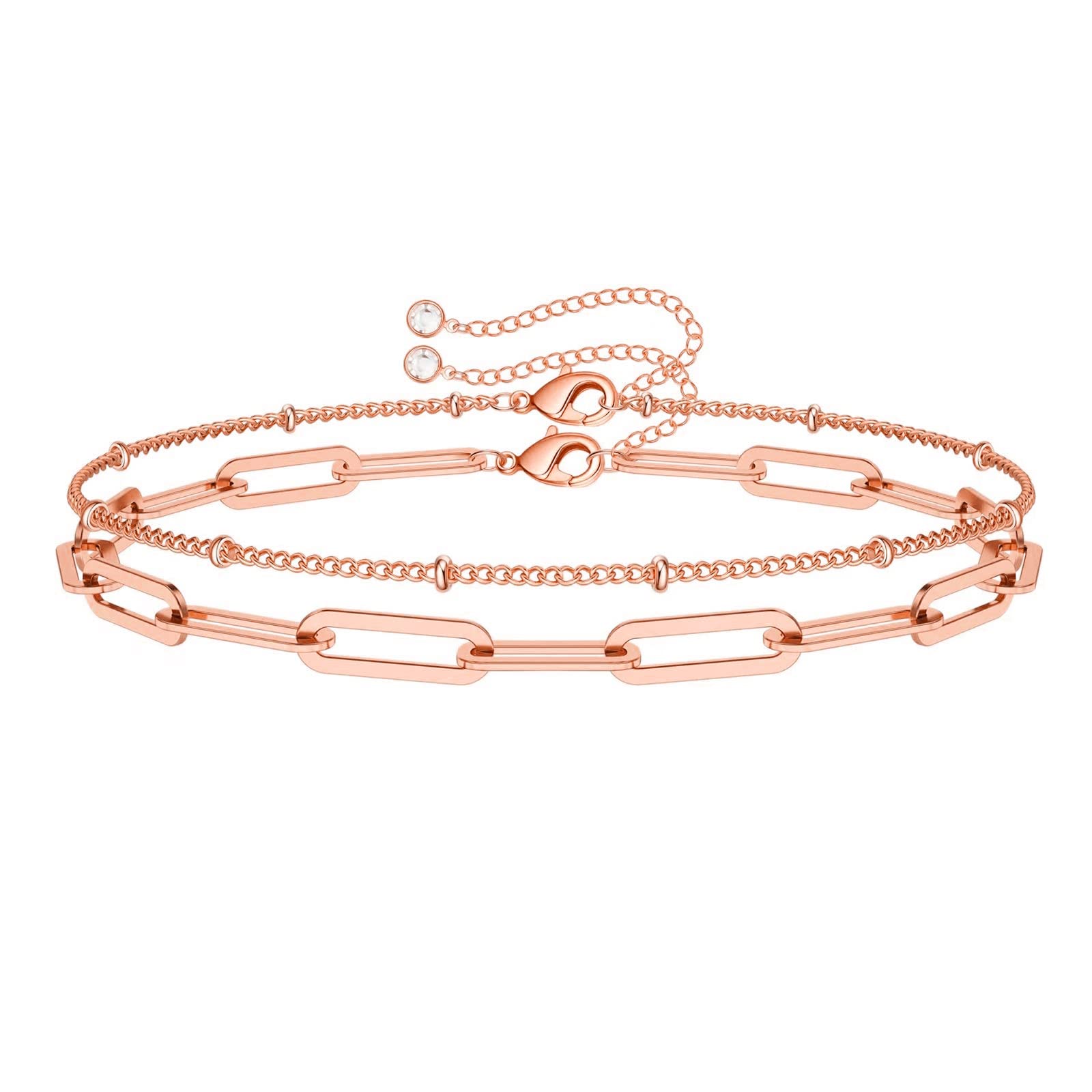 Beads Chain&Oval chain Dainty Gold Bracelets for Women