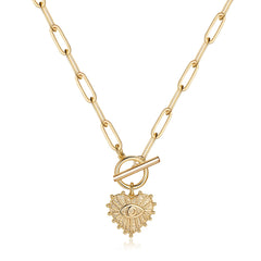 Heart Evil Eye Dainty Paperclip Chain Necklace