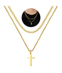 Turandoss Layered Gold Cross Necklace for Men Boys, Stainless Steel Cross Pendant Necklaces, Birthday Gifts for Men, Father, Boys Fashion Stuff