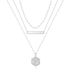 Silver Layered Initial Necklaces for Women