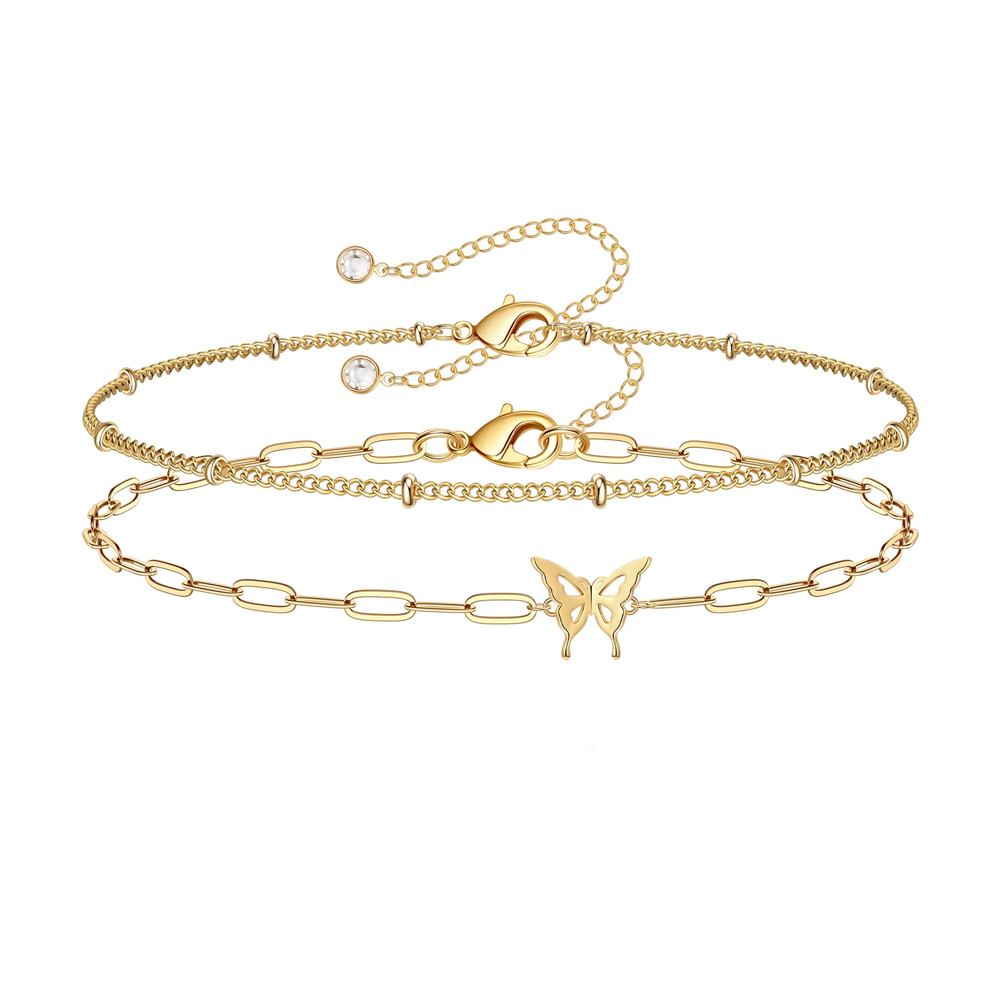 Chain&Butterfly Dainty Gold Bracelets for Women
