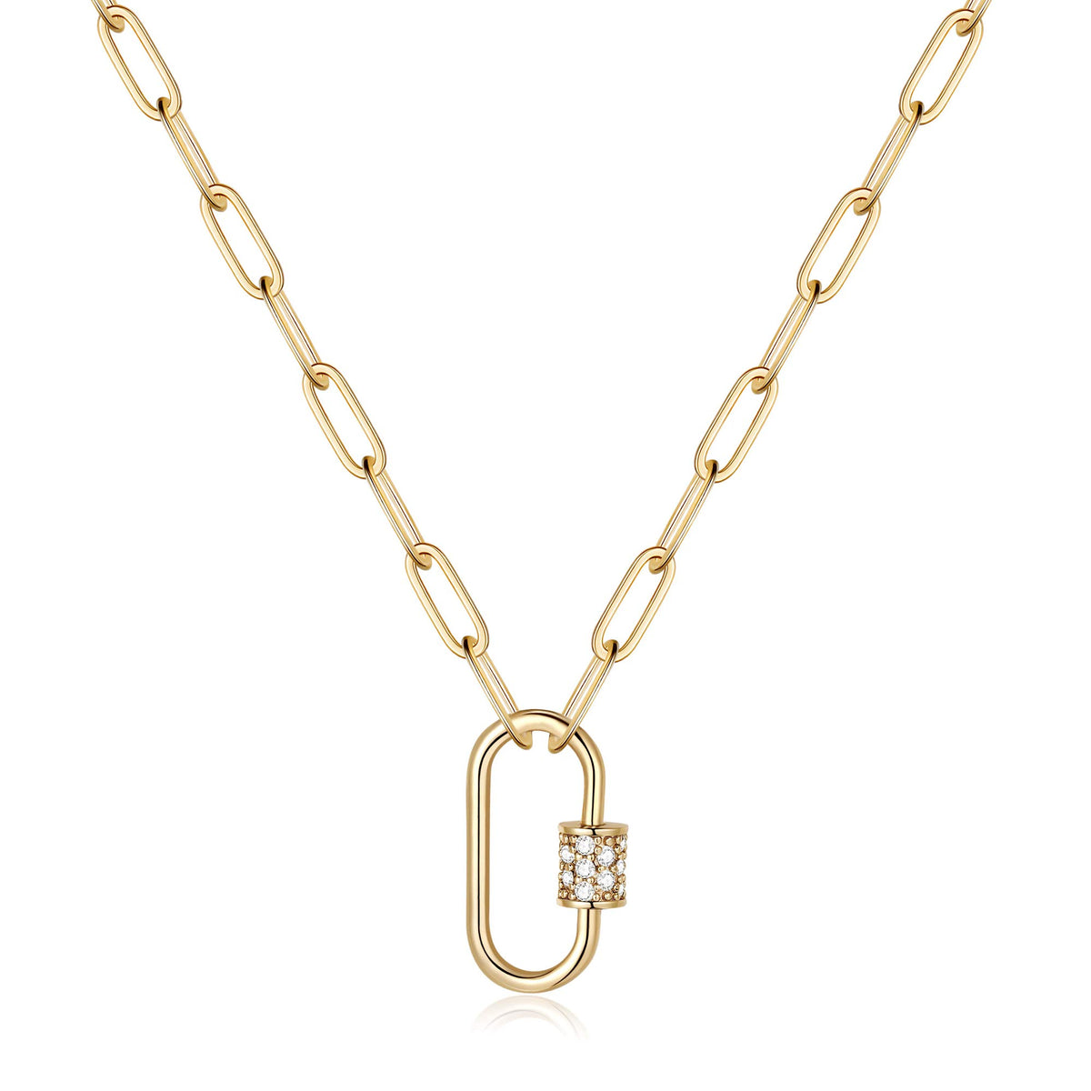 Oval Screw Clasp Dainty Paperclip Chain Necklace