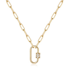 Oval Screw Clasp Dainty Paperclip Chain Necklace