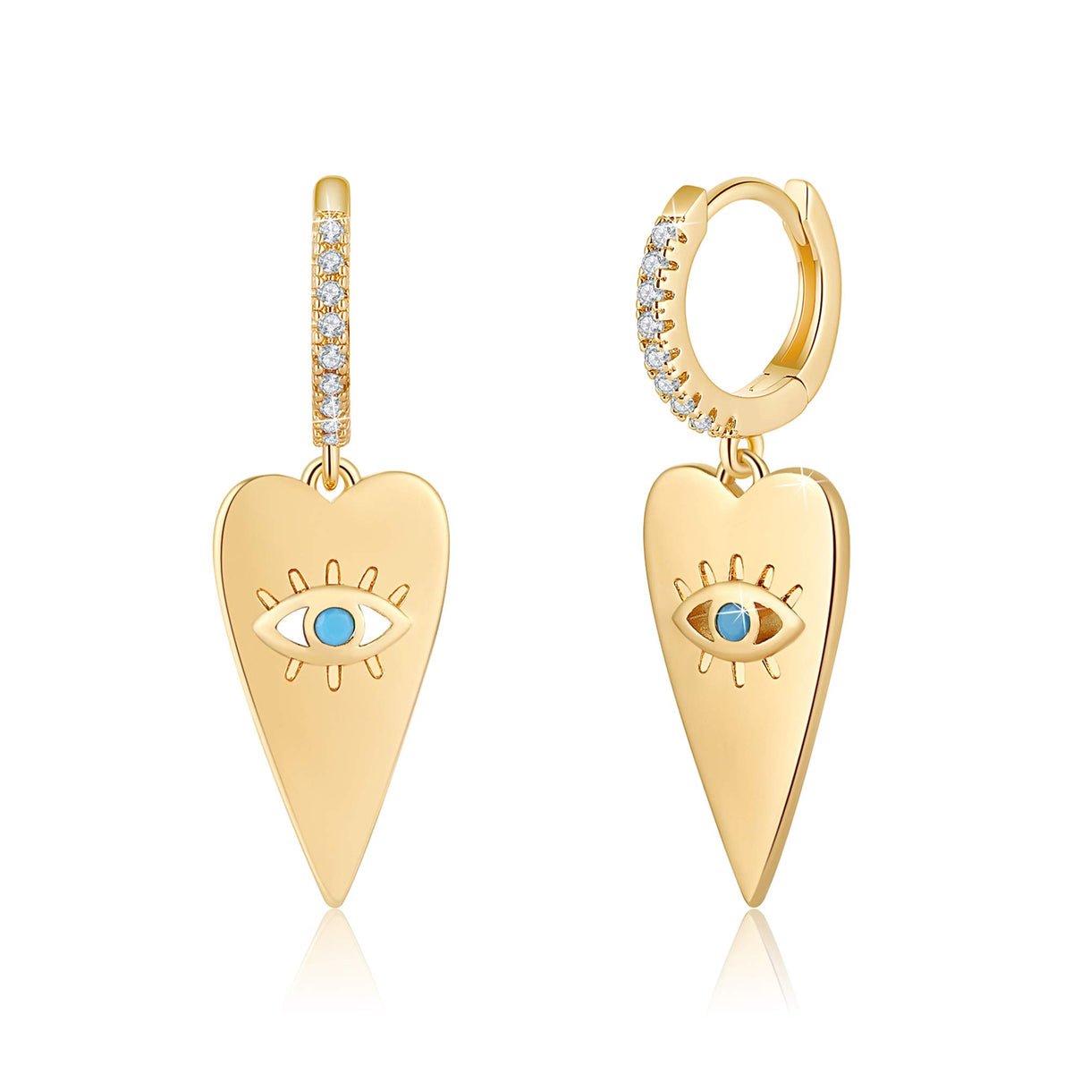 Heart Evil Eye Earrings Gold Plated Hoop