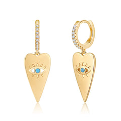 Heart Evil Eye Earrings Gold Plated Hoop