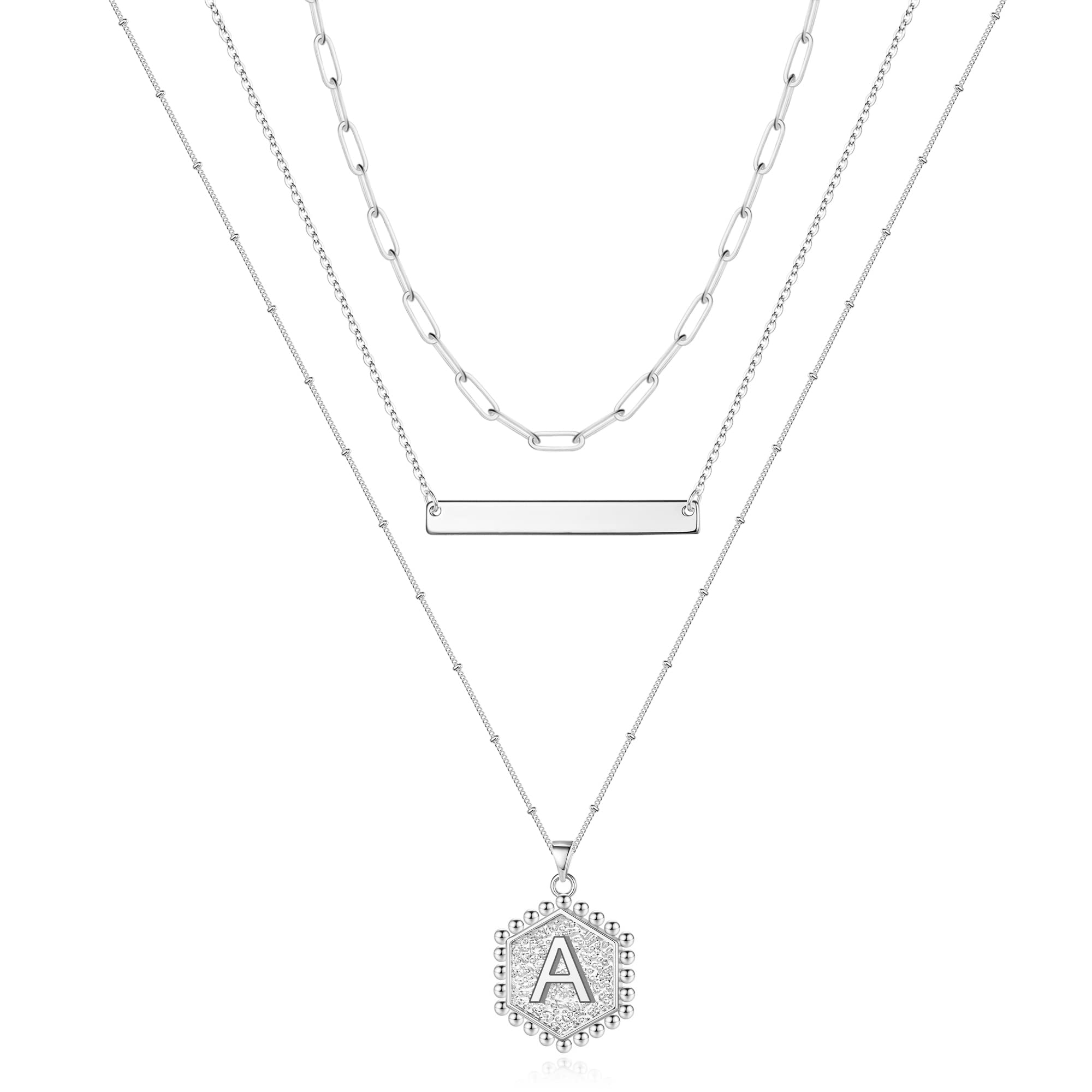 Silver Layered Initial Necklaces for Women