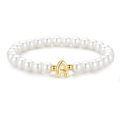Turandoss Gold Initial Bracelets for Women Girls - Dainty Beaded Pearl Bracelets for Kids, Charm Letter Bracelet for Girl, Flower Girl Proposal Gifts