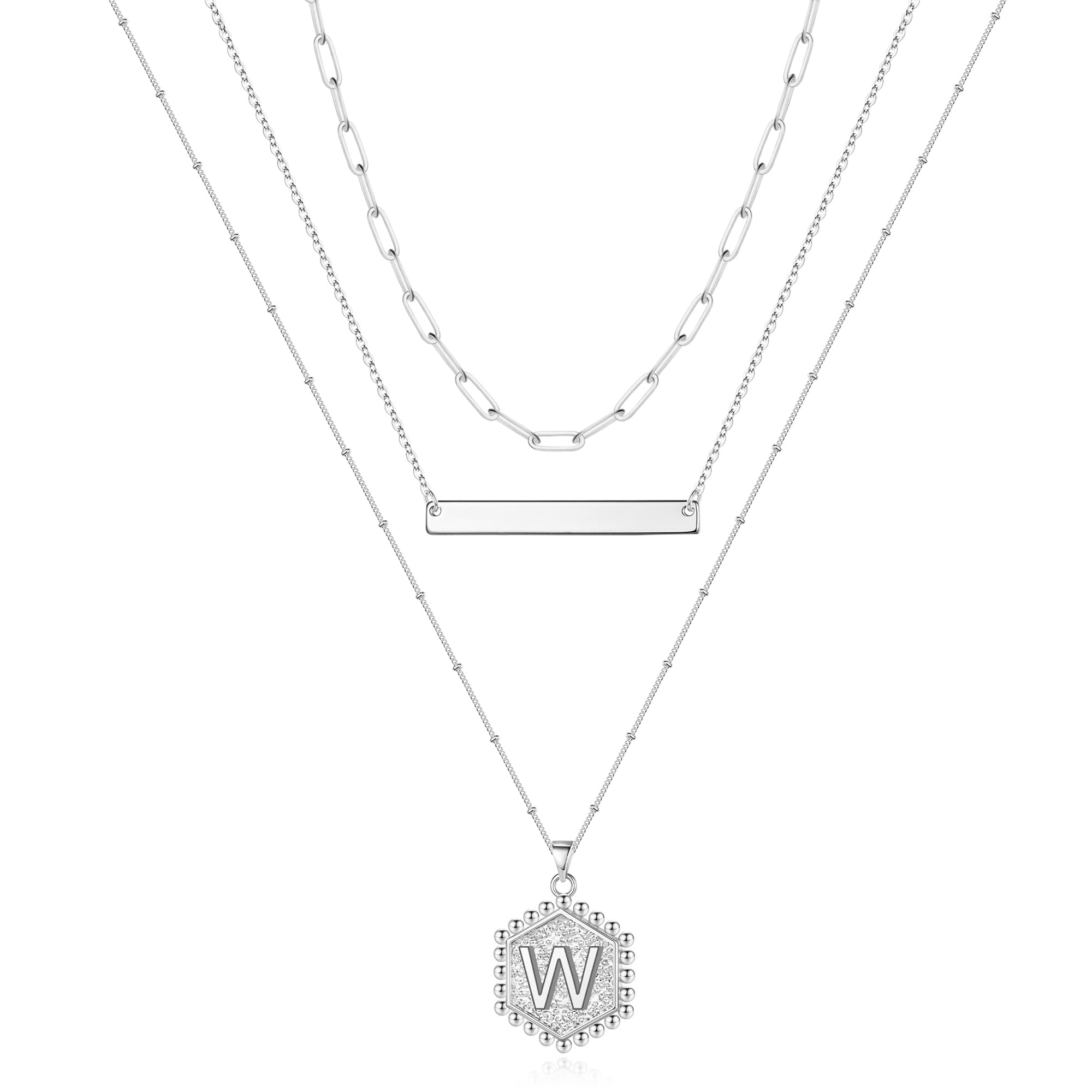 Silver Layered Initial Necklaces for Women