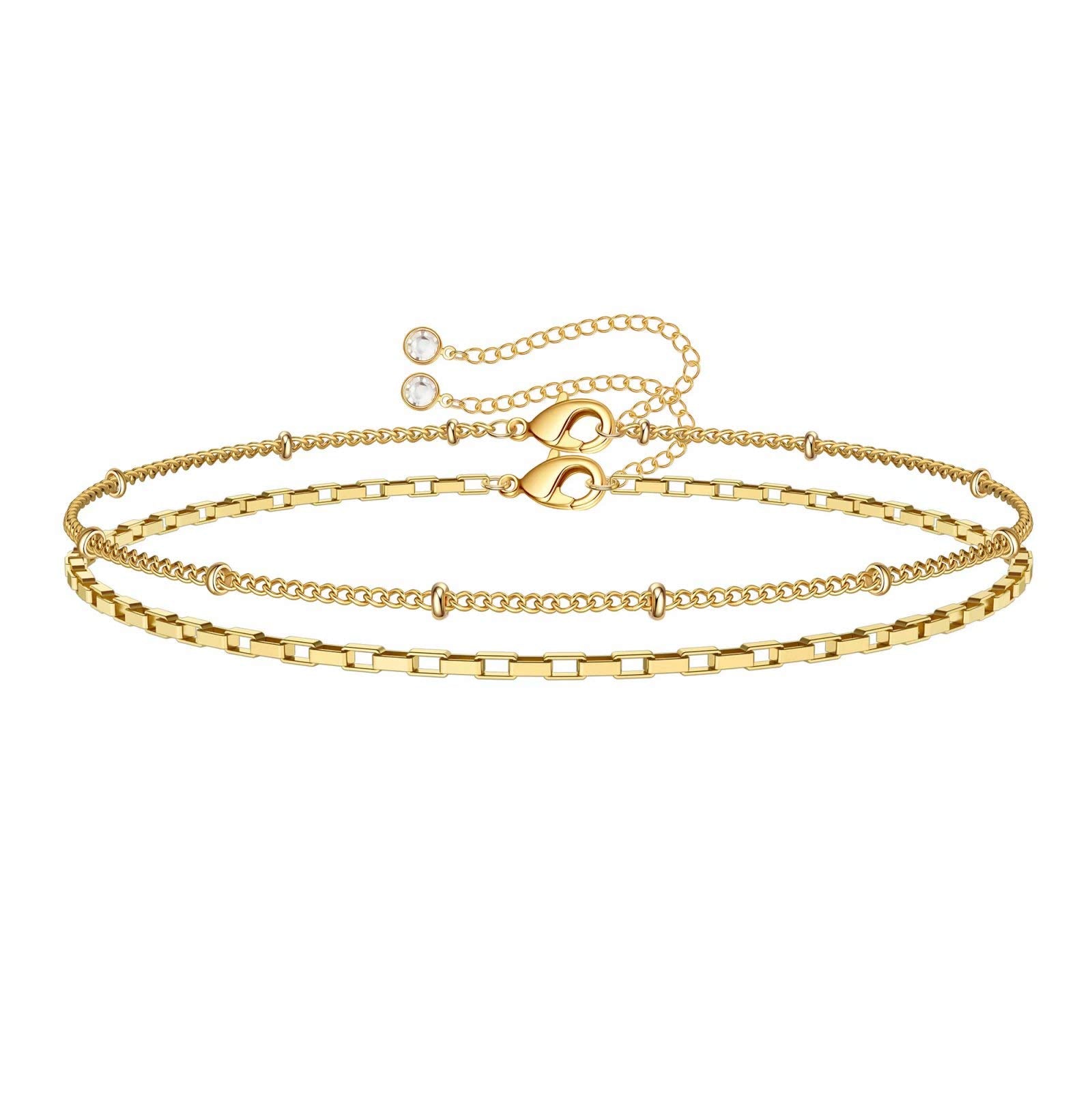 Layered Chain Dainty Gold Bracelets for Women