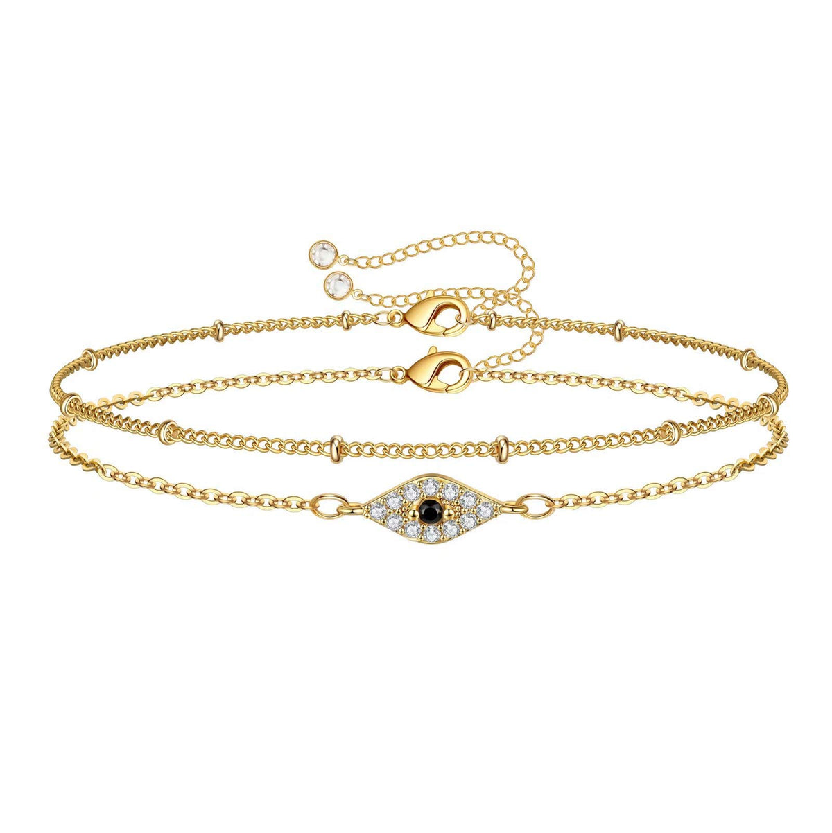 CZ Evil Eye&Beads Chain Dainty Gold Bracelets for Women