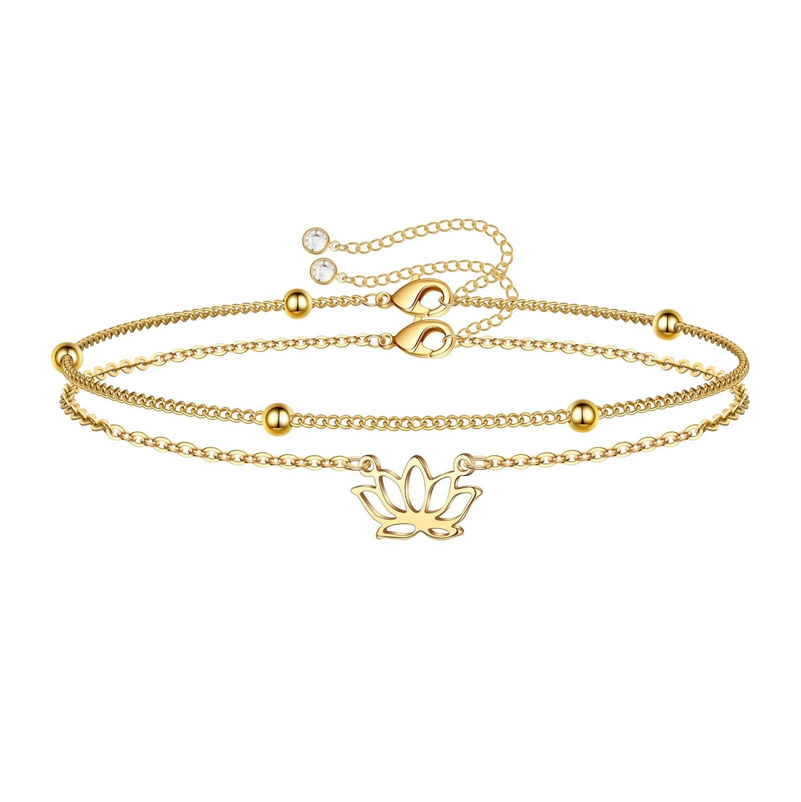 Lotus&Beads Chain Dainty Gold Bracelets for Women