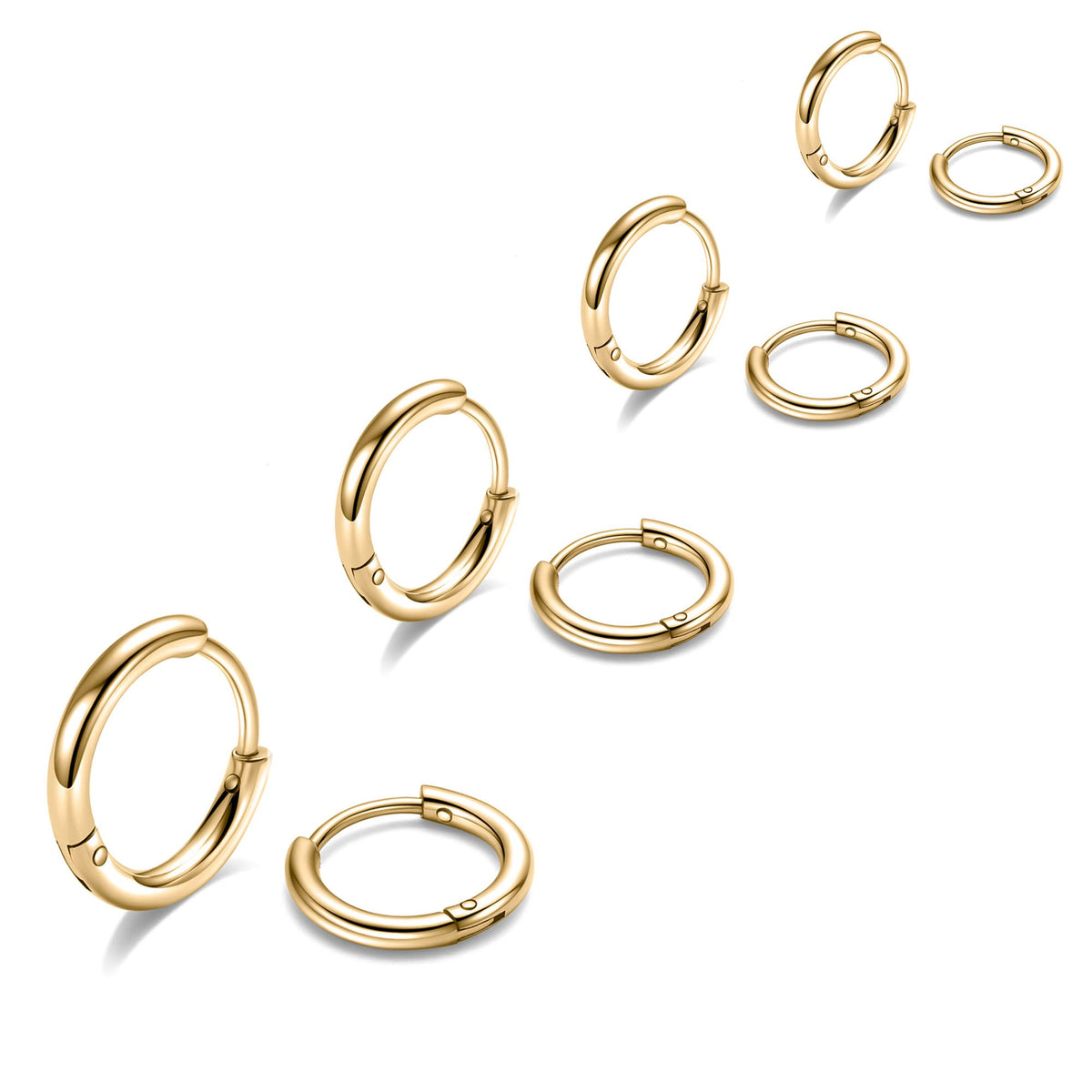 Turandoss 4Pair Gold Silver Hoop Huggie Earrings for Women Men, Surgical Stainless Steel Hypoallergenic Cartilage Hoop Earring Stack, Christmas Gifts