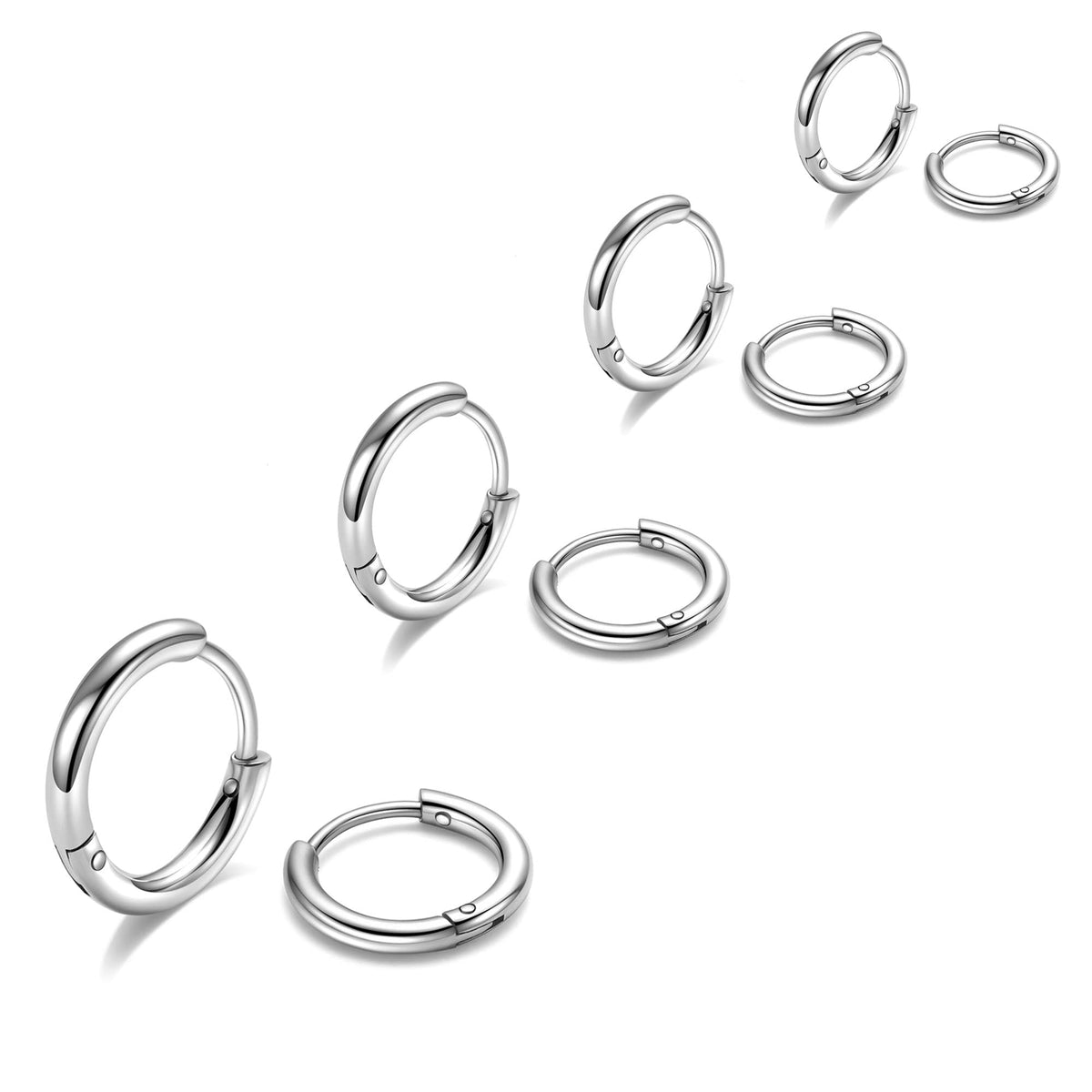 Turandoss 4Pair Gold Silver Hoop Huggie Earrings for Women Men, Surgical Stainless Steel Hypoallergenic Cartilage Hoop Earring Stack, Christmas Gifts