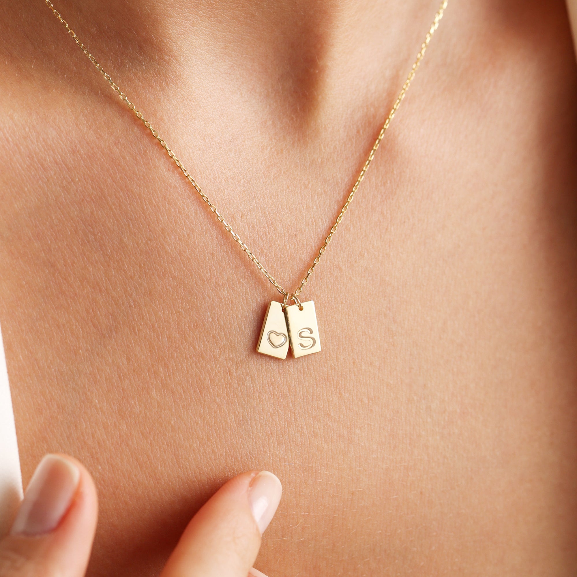 Dainty 14K Gold Plated Initial Heart Pendent Necklace for Women