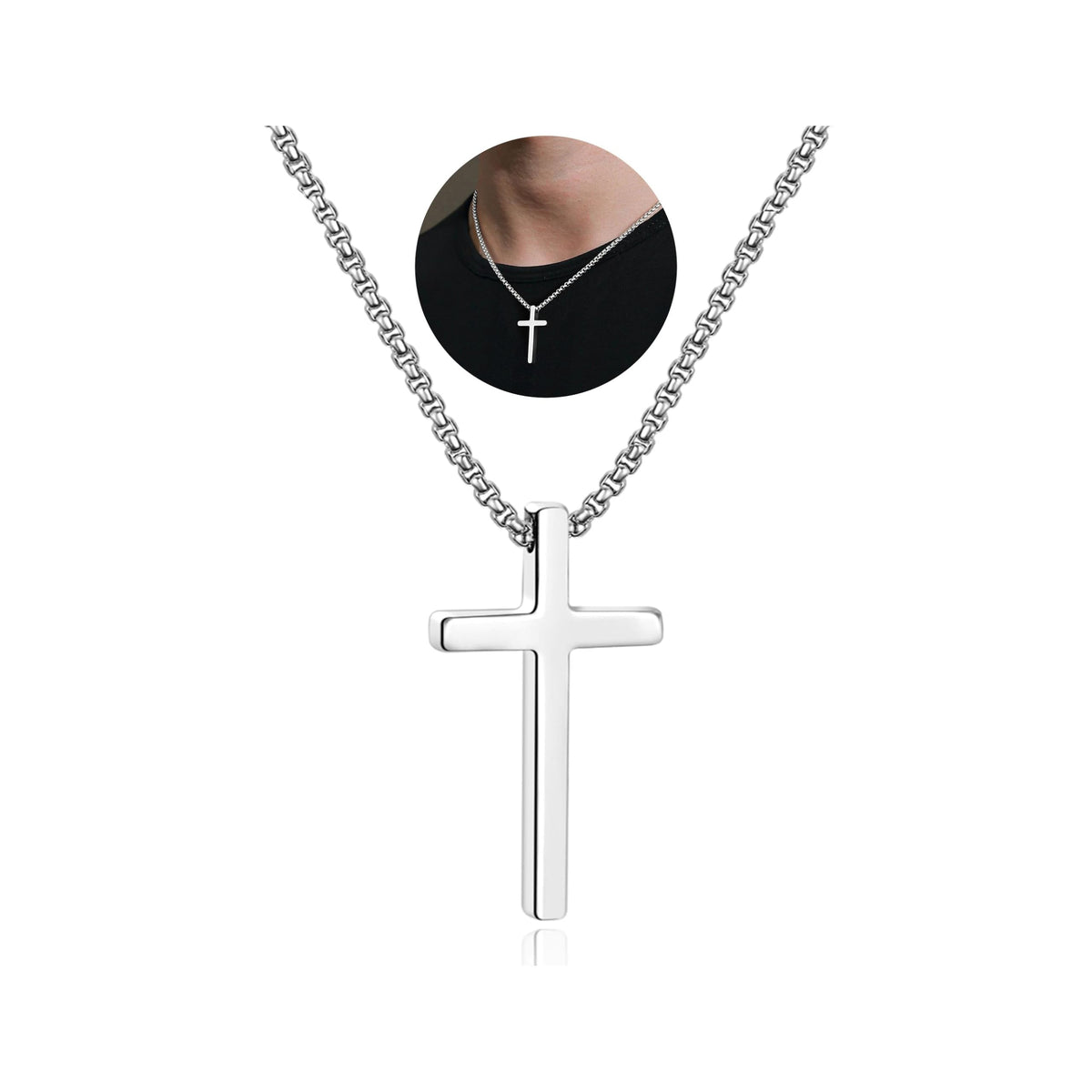 Turandoss Silver Cross Necklace for Men Boys, Stainless Steel Cross Pendant Necklaces, Birthday Gifts for Men, Father, Boyfriend, Boys Fashion Stuff