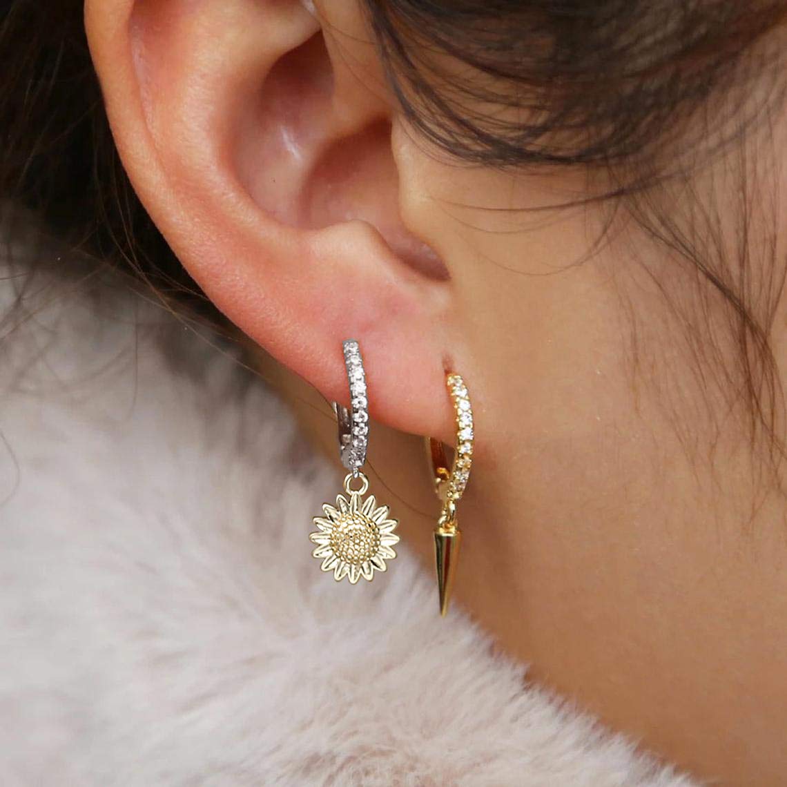 Sunflower Earrings Gold Plated Hoop