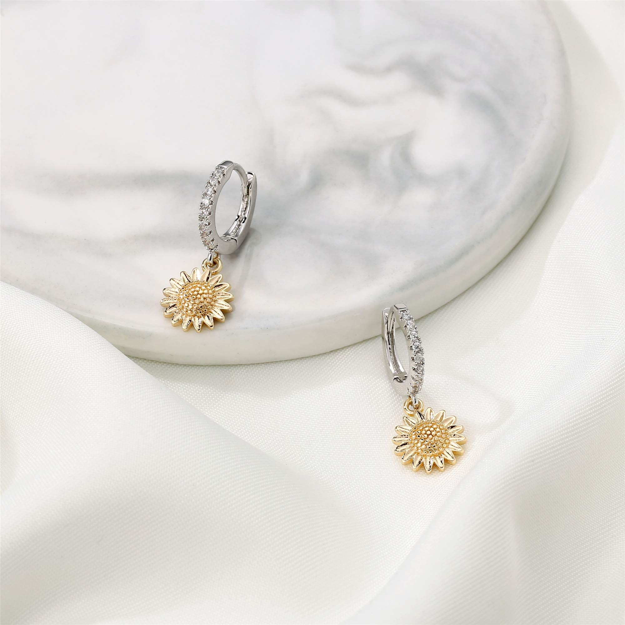 Sunflower Earrings Gold Plated Hoop