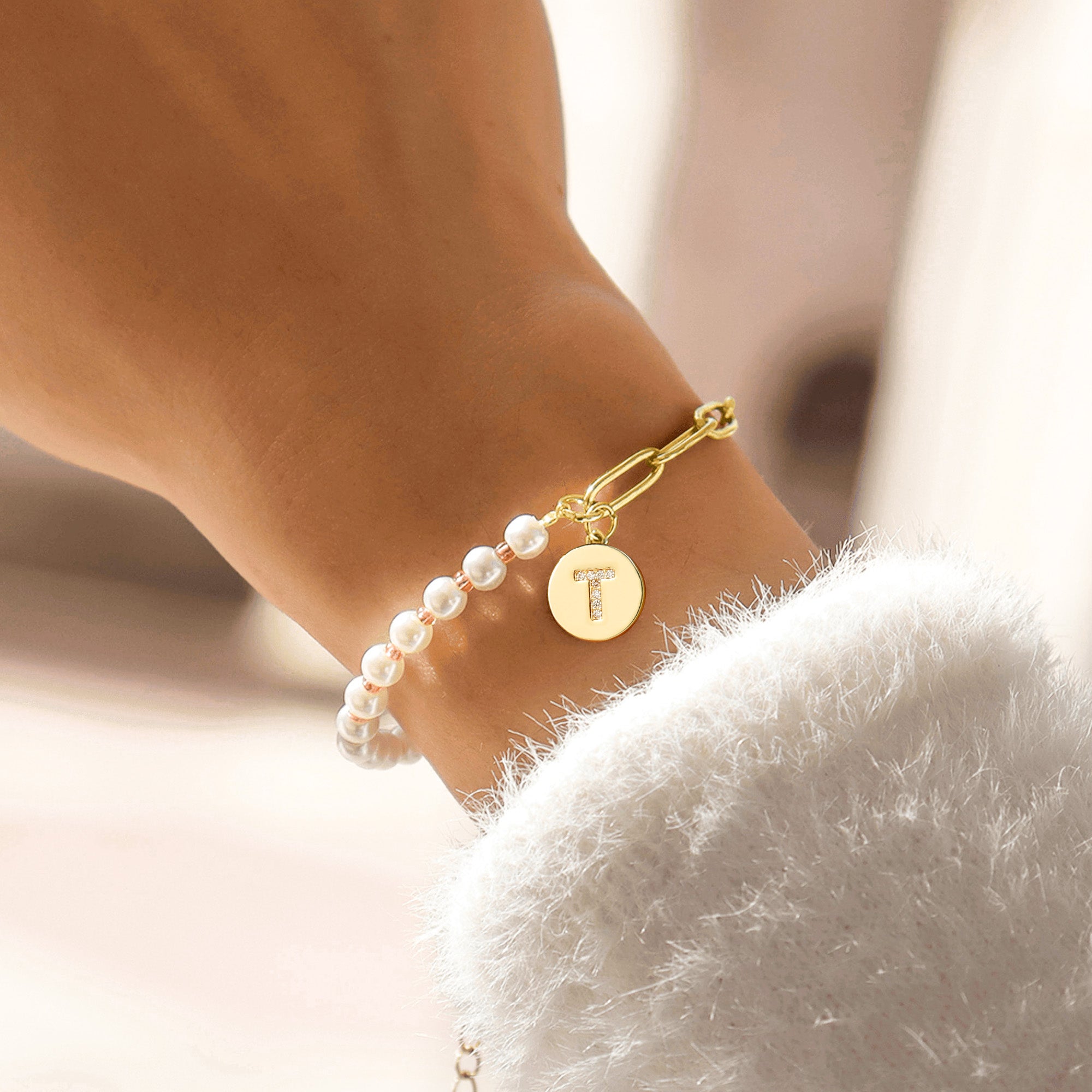 Initial Pearl Bracelets for Teen Girls
