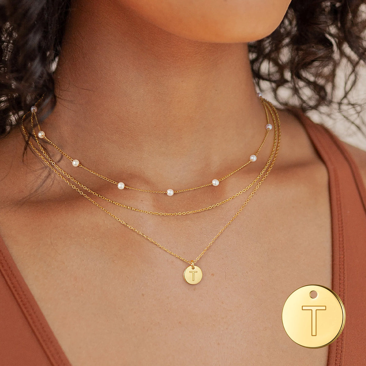 Turandoss Gold Initial Layered Choker Necklace for Women Girls, Dainty Gold Plated Pearl Necklace, Valentines Day Gifts - Birthday Gifts for Women