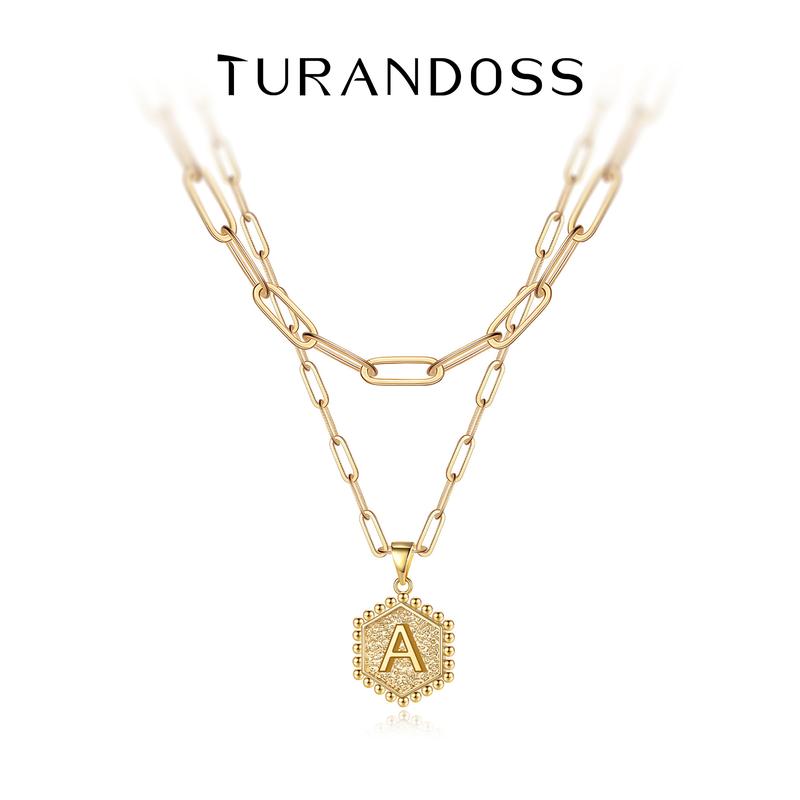 Turandoss 2PCS Dainty Gold Necklace for Women Girls - Layered Initial Pendant Necklaces, Gold Jewelry for Women, Birthday Gifts for Girls 8-18