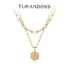 Turandoss 2PCS Dainty Gold Necklace for Women Girls - Layered Initial Pendant Necklaces, Gold Jewelry for Women, Birthday Gifts for Girls 8-18