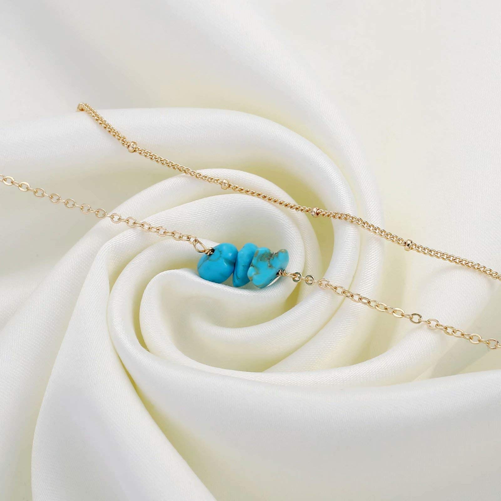 Turquoise&Beads Chain Dainty Gold Bracelets for Women