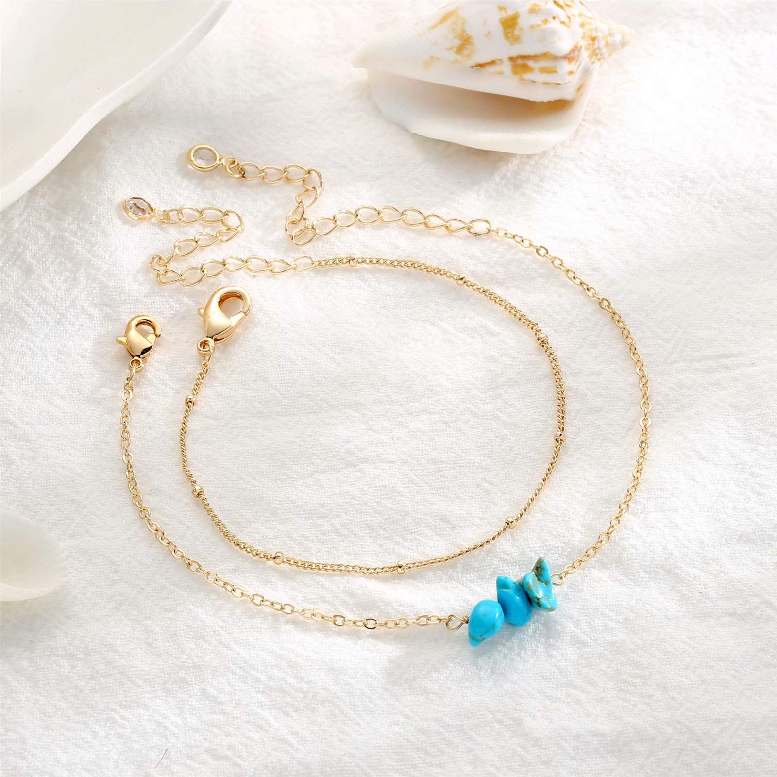 Turquoise&Beads Chain Dainty Gold Bracelets for Women