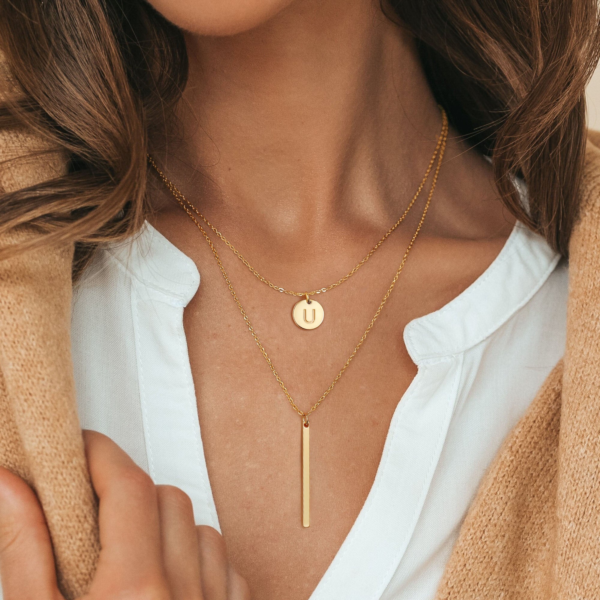 14K Gold Plated Personalized Dainty Layered Initial Letter Pendent