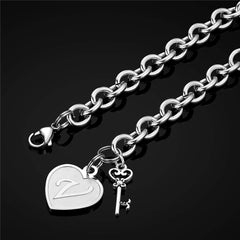 Turandoss Silver Initial Charm Bracelet for Grils Women, Stainless Steel Heart Letter Chain Bracelets, Birthday Gifts, Valentine's Day Gifts for Girls