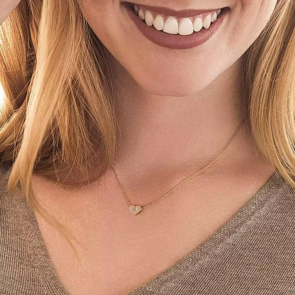 Gold Heart Initial Necklaces for Women Girls
