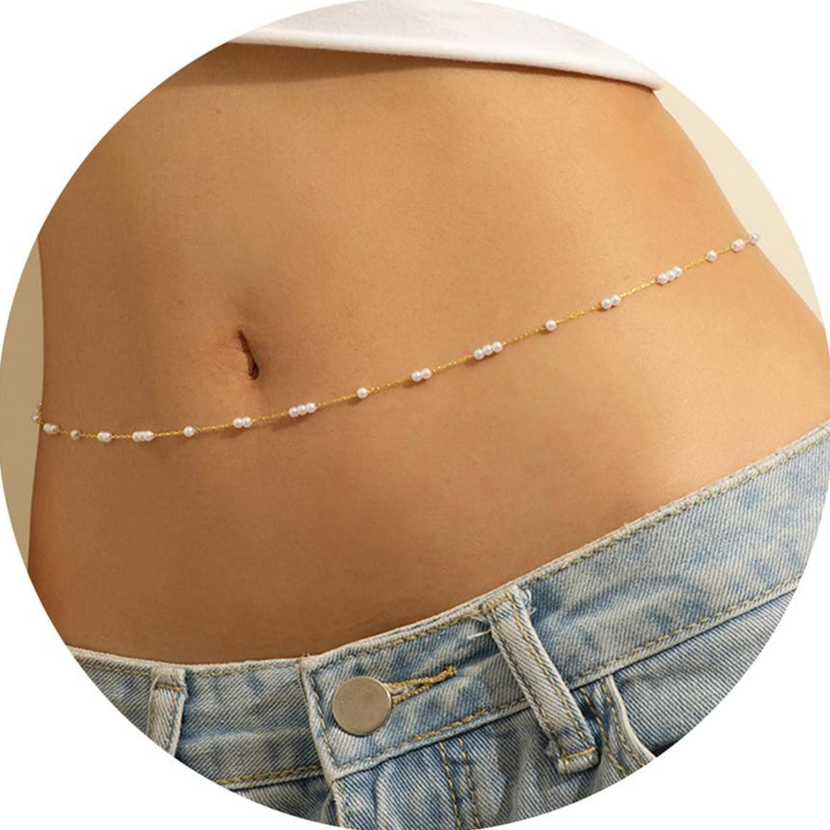 Turandoss Waist Chains for Women 18K Gold Plated Pearl Belly Body Chains Bohemian Beach Bikini Fashion Body Accessories Waterproof Adjustable Body Chain Jewelry for Women Gift