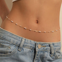 Turandoss Waist Chains for Women 18K Gold Plated Pearl Belly Body Chains Bohemian Beach Bikini Fashion Body Accessories Waterproof Adjustable Body Chain Jewelry for Women Gift