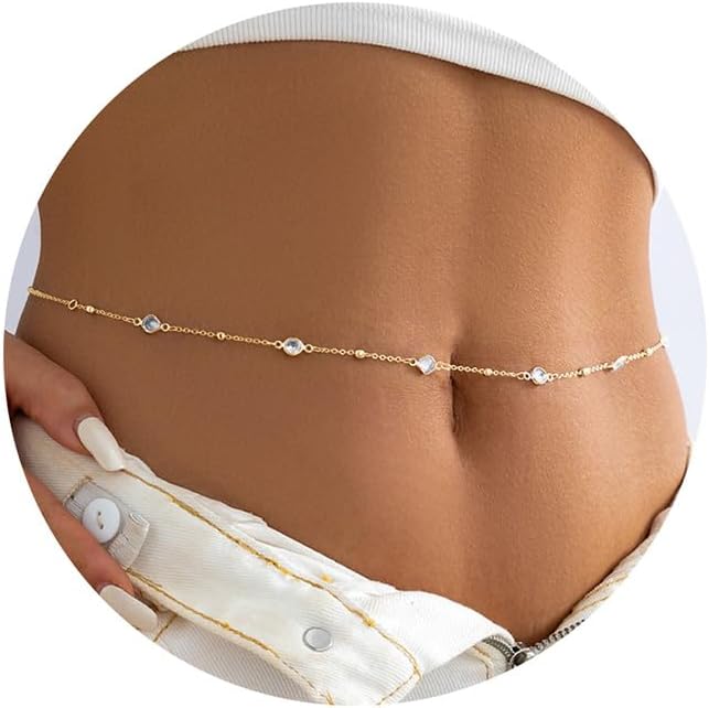 Turandoss Waist Chains for Women 18K Gold Plated Pearl Belly Body Chains Bohemian Beach Bikini Fashion Body Accessories Waterproof Adjustable Body Chain Jewelry for Women Gift