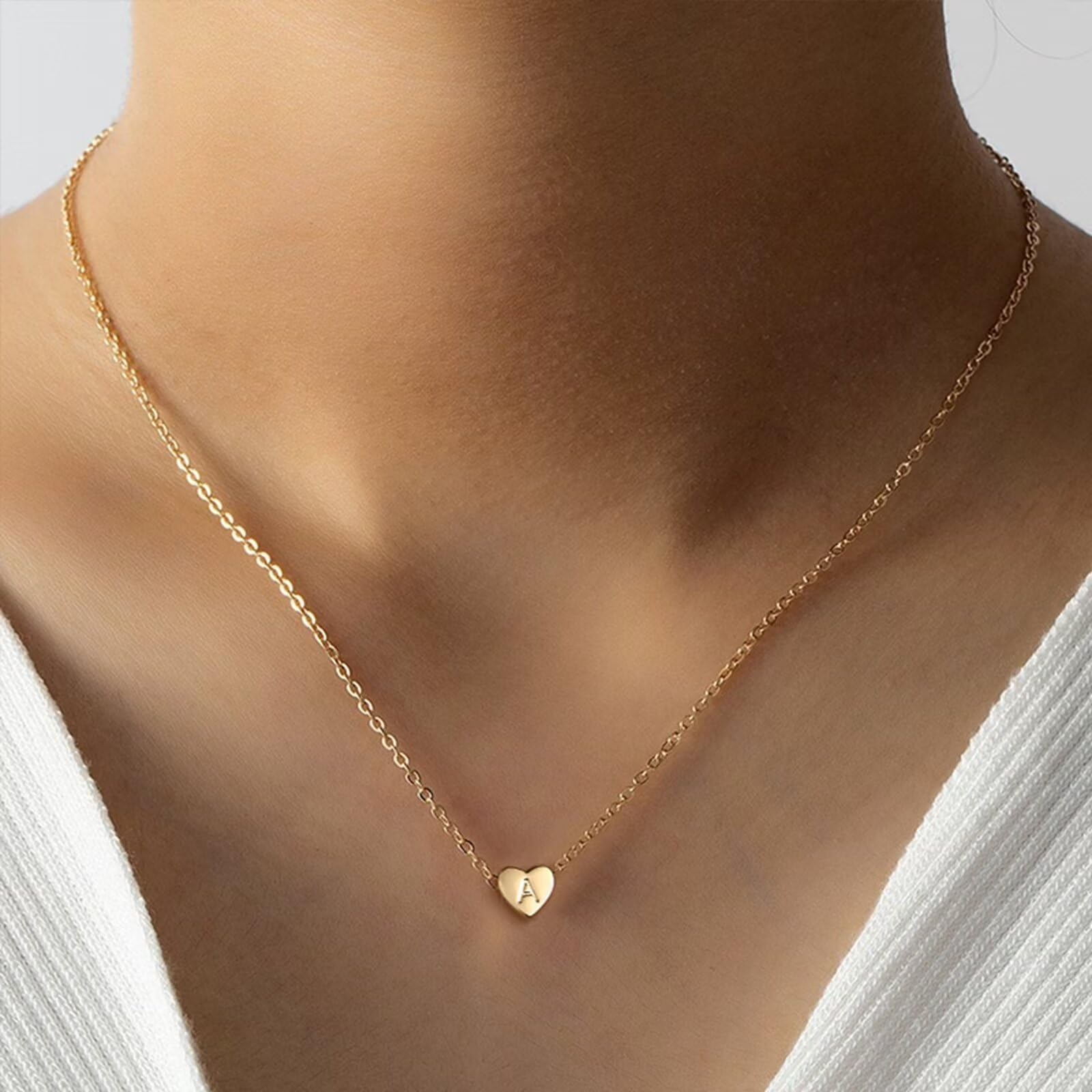 Gold Heart Initial Necklaces for Women Girls