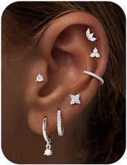 Turandoss Flat Back Earrings Set for Women Hypoallergenic 14k Gold Plated Stud Hoop Cartilage Earrings for Sensitive Ears Small Dainty Butterfly Huggie Hoop Drop Stack for Women Jewelry Gifts