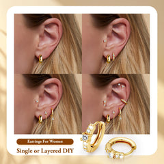 Turandoss 14K Gold Plated Hoop Stud Earrings for Women Hypoallergenic surgical steel Stackable Huggie waterproof Earrings Set for Multiple Piercings, Dainty Cartilage Lobe Jewelry Set