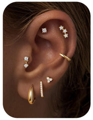 Turandoss Flat Back Earrings Set for Women Hypoallergenic 14k Gold Plated Stud Hoop Cartilage Earrings for Sensitive Ears Small Dainty Butterfly Huggie Hoop Drop Stack for Women Jewelry Gifts