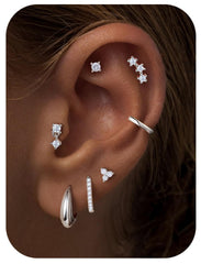Turandoss Flat Back Earrings Set for Women Hypoallergenic 14k Gold Plated Stud Hoop Cartilage Earrings for Sensitive Ears Small Dainty Butterfly Huggie Hoop Drop Stack for Women Jewelry Gifts