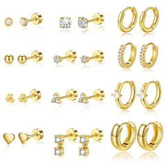 Turandoss Huggie small Hoop Earrings Sets for Women 14K Gold Plated Small Stud Earring Hypoallergenic Lightweight Surgical Steel waterp Gold Earrings Stacks for Multiple Piercings Jewelry Gifts