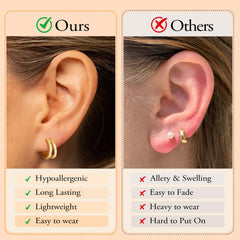 Turandoss 14K Gold Plated Hoop Stud Earrings for Women Hypoallergenic surgical steel Stackable Huggie Earrings Set for Multiple Piercings, Dainty Cartilage Lobe Jewelry Set