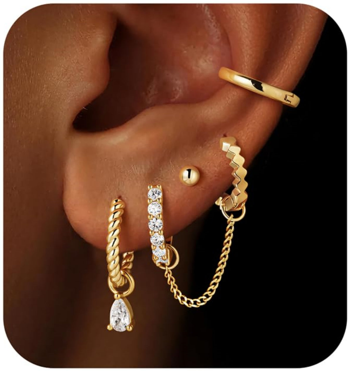 Turandoss 18K Gold Plated Earrings for Women Dangle Hoop Earrings with Chain Hypoallergenic Cubic Zirconia Earring Stacks for Sensitive Ears Birthday Gifts for Her Teen Mom Girlfriend Ideas