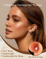 Turandoss Gold Earrings for Women 14K Gold Plated Dangle Hoop Earrings with Chain Hypoallergenic Cubic Zirconia Earring Stacks for Sensitive Ears for Women Girls
