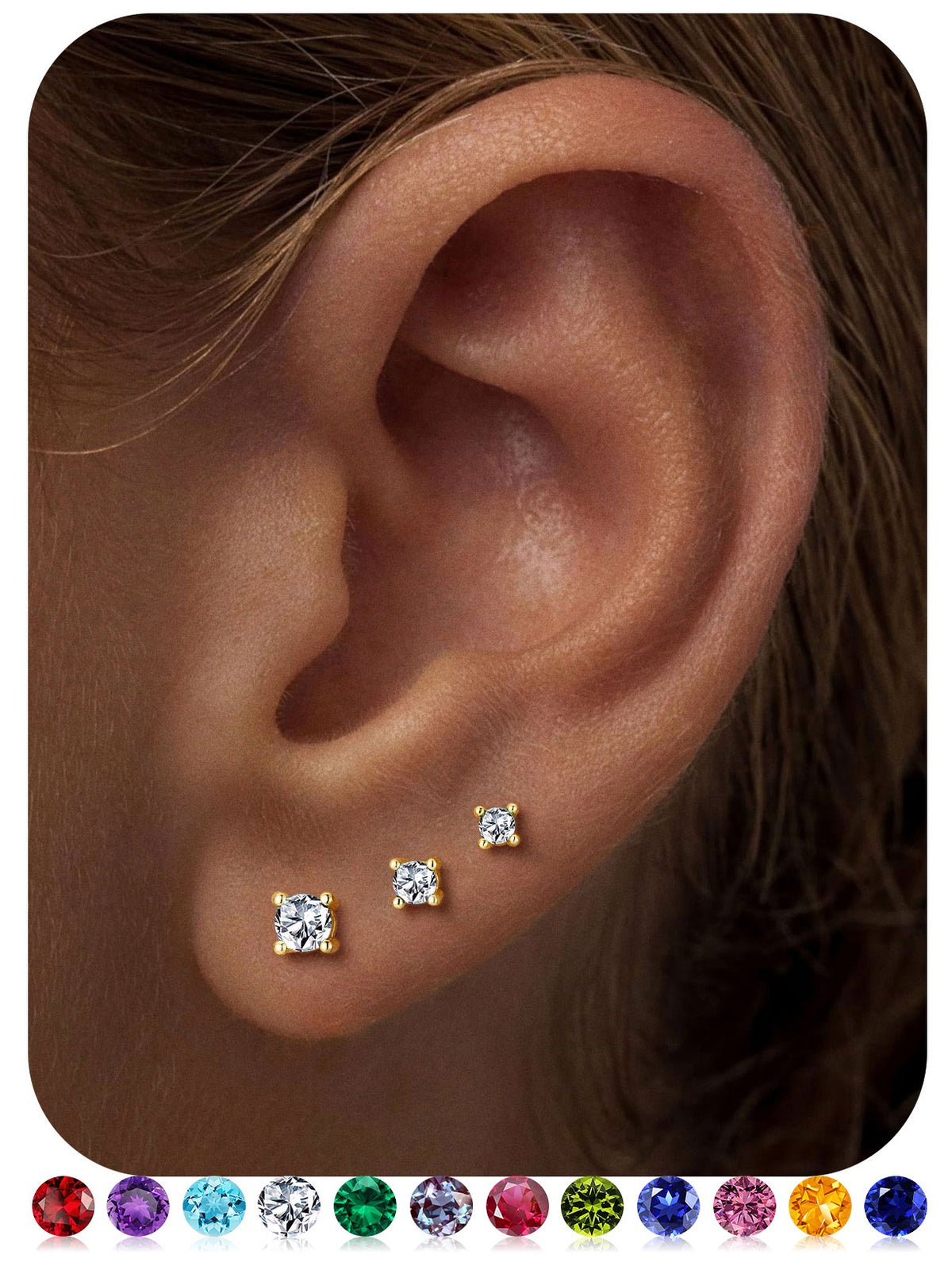 Turandoss April Cubic Zirconia Birthstone Stud Earrings for Women Hypoallergenic 14K Gold plated Earring Dainty Cubic Zirconia Cartilage Earring Stack Perfect Birthday Gifts for Her Women