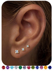 Turandoss April Cubic Zirconia Birthstone Stud Earrings for Women Hypoallergenic 14K Gold plated Earring Dainty Cubic Zirconia Cartilage Earring Stack Perfect Birthday Gifts for Her Women