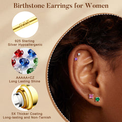Turandoss April Cubic Zirconia Birthstone Stud Earrings for Women Hypoallergenic 14K Gold plated Earring Dainty Cubic Zirconia Cartilage Earring Stack Perfect Birthday Gifts for Her Women