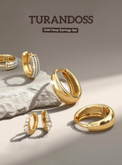Turandoss 3 Pairs Small Chunky Hoop Earrings Set for Women 14K Gold Plated Hypoallergenic Non Tarnish Huggie Hoops Stacks Lightweight Multiple Piercing Jewelry for Women Teen Girls