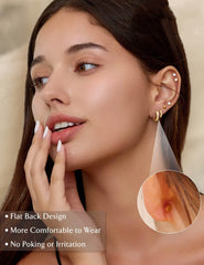 Turandoss Hypoallergenic Stud Hoop Earrings for Women Small Flat Back Surgical Stainless Steel Earrings for Sensitive Ears Trendy Hoops Cartilage Earring Stacks Set Multiple Piercing Jewelry Gifts