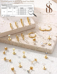 Turandoss Hypoallergenic Stud Hoop Earrings for Women Small Flat Back Surgical Stainless Steel Earrings for Sensitive Ears Trendy Hoops Cartilage Earring Stacks Set Multiple Piercing Jewelry Gifts