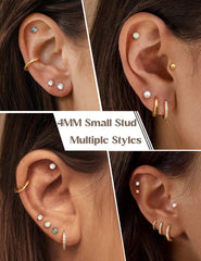 Turandoss Hypoallergenic Stud Hoop Earrings for Women Small Flat Back Surgical Stainless Steel Earrings for Sensitive Ears Trendy Hoops Cartilage Earring Stacks Set Multiple Piercing Jewelry Gifts